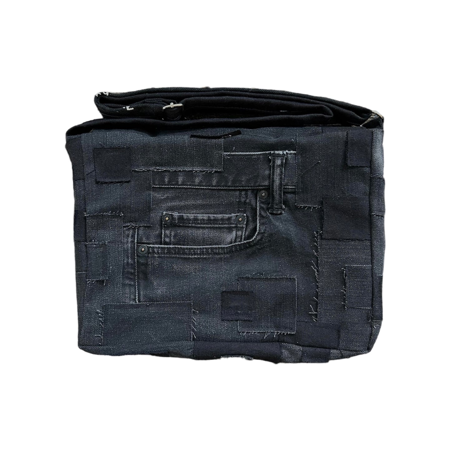 Handmade Black Denim Varsity Messenger Bag