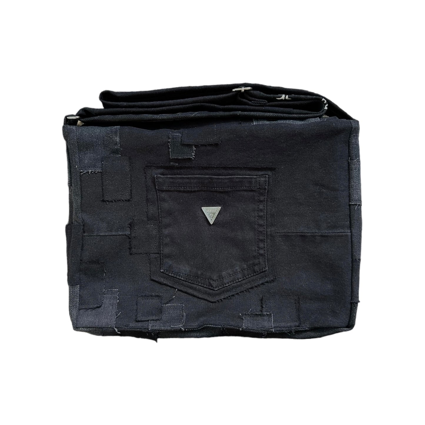 Handmade Black Denim Varsity Messenger Bag